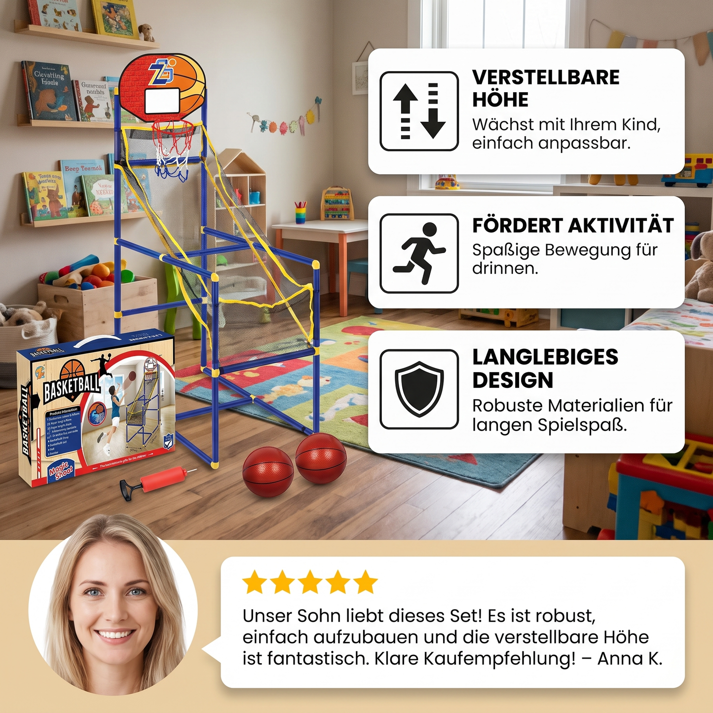 Verstellbarer Kinder-Basketballkorb – Wächst mit Ihrem Kind mit