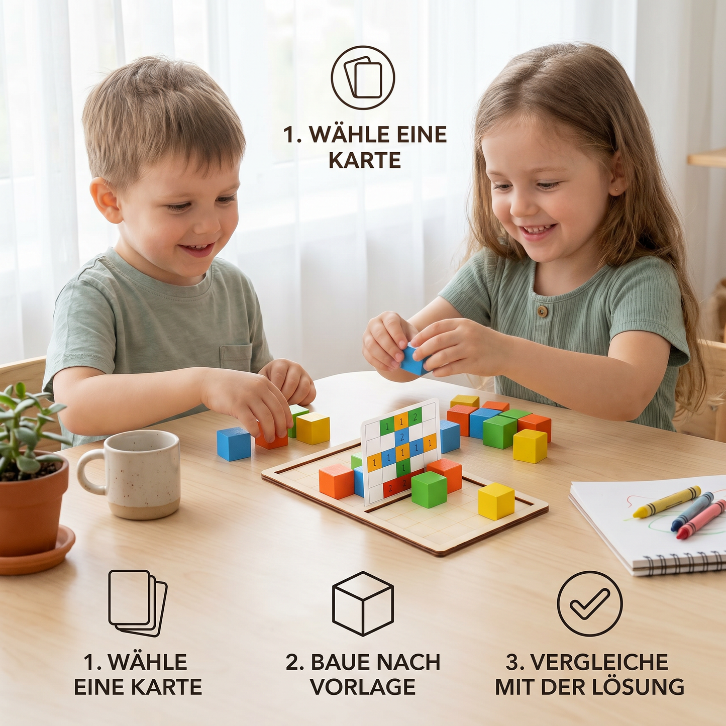 3D-Puzzle-Spiel mit Bausteinen zum Farbabgleich