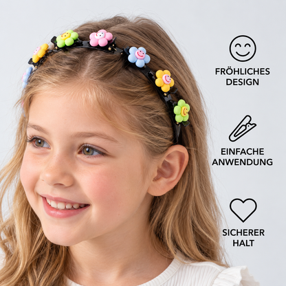 Niedliche Haarclips & Haarbänder für Mädchen mit Blumen-, Erdbeer- & Regenbogen-Anhängern