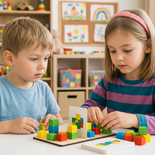 3D-Puzzle-Spiel mit Bausteinen zum Farbabgleich