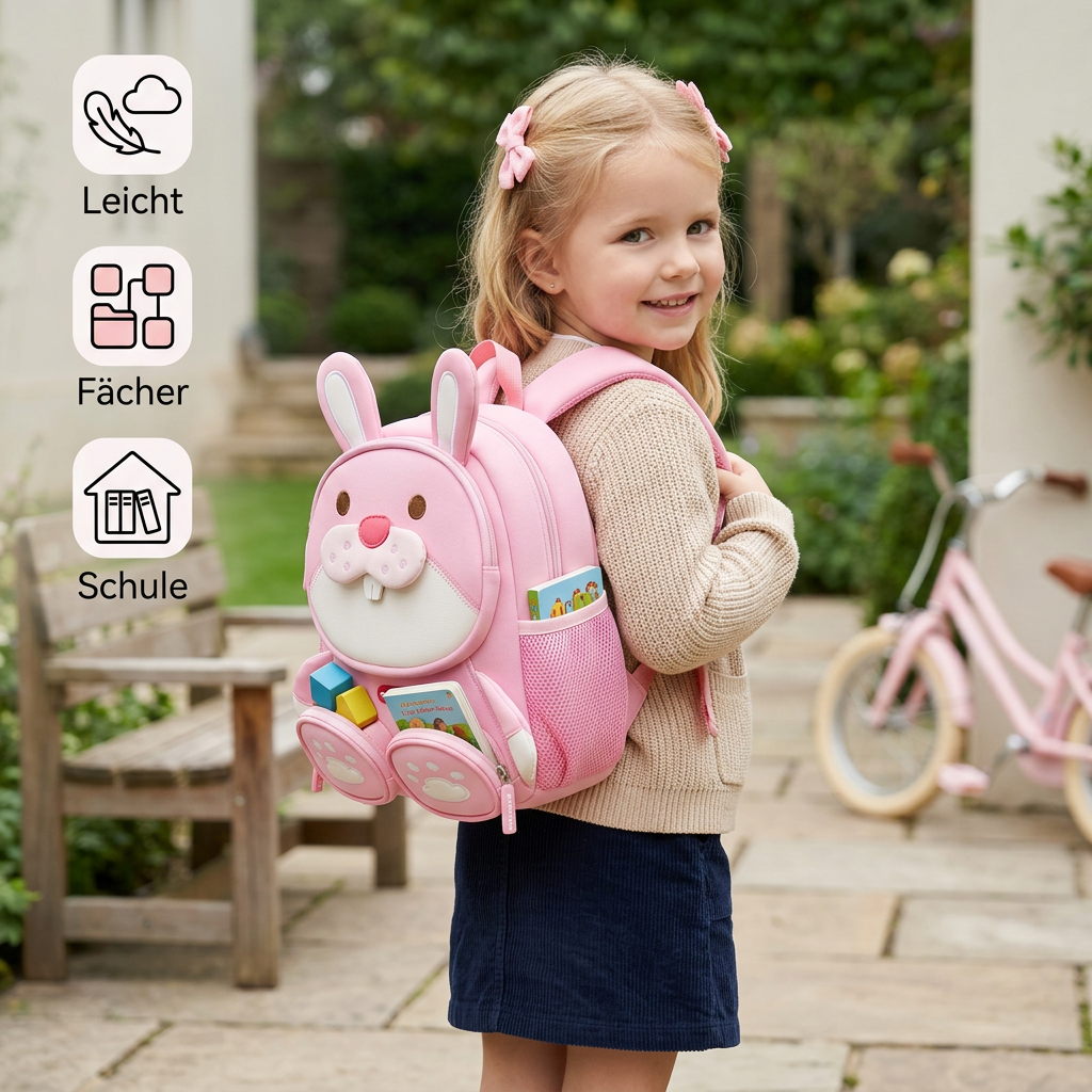 Kinder-Rucksack mit Cartoon-Tiermotiv – Leichter Schulrucksack mit mehreren Fächern