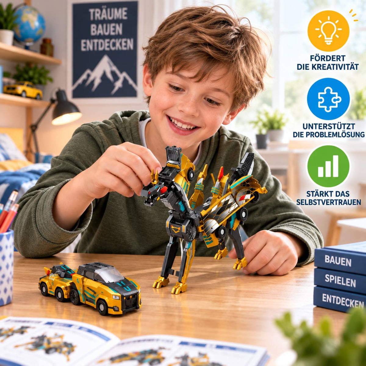 2-in-1 Magnetisches Verwandlungsauto & Dinosaurier-Spielzeug mit automatischer Kollisionsfunktion