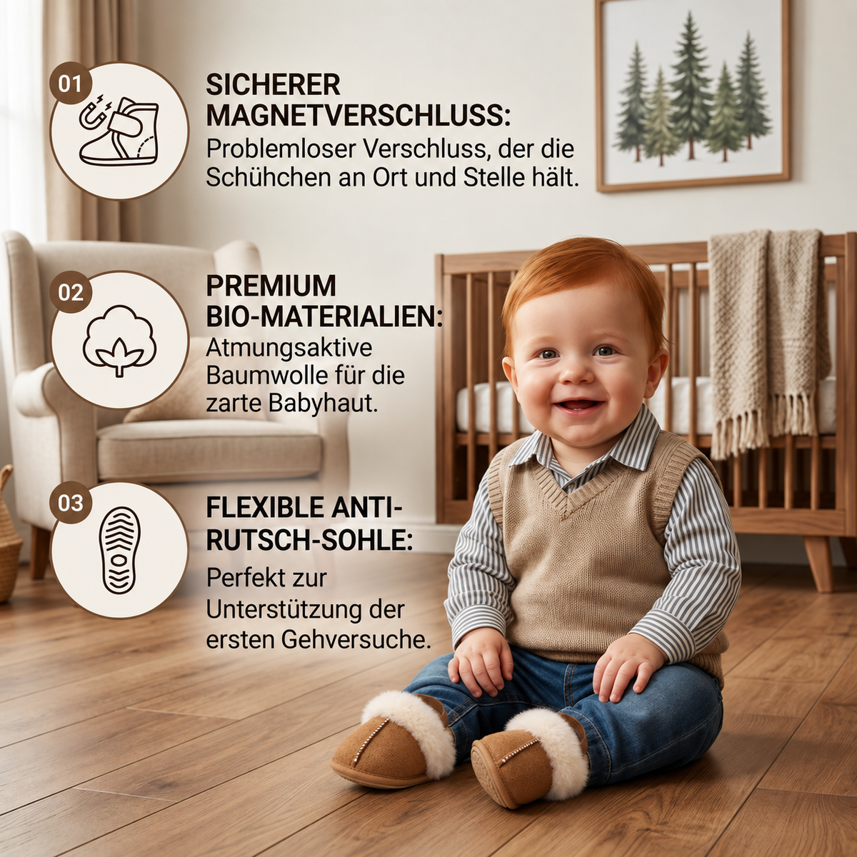 Flauschige Hausschuhe für Babys & Kleinkinder mit weichem Plüschfutter und rutschfesten Sohlen