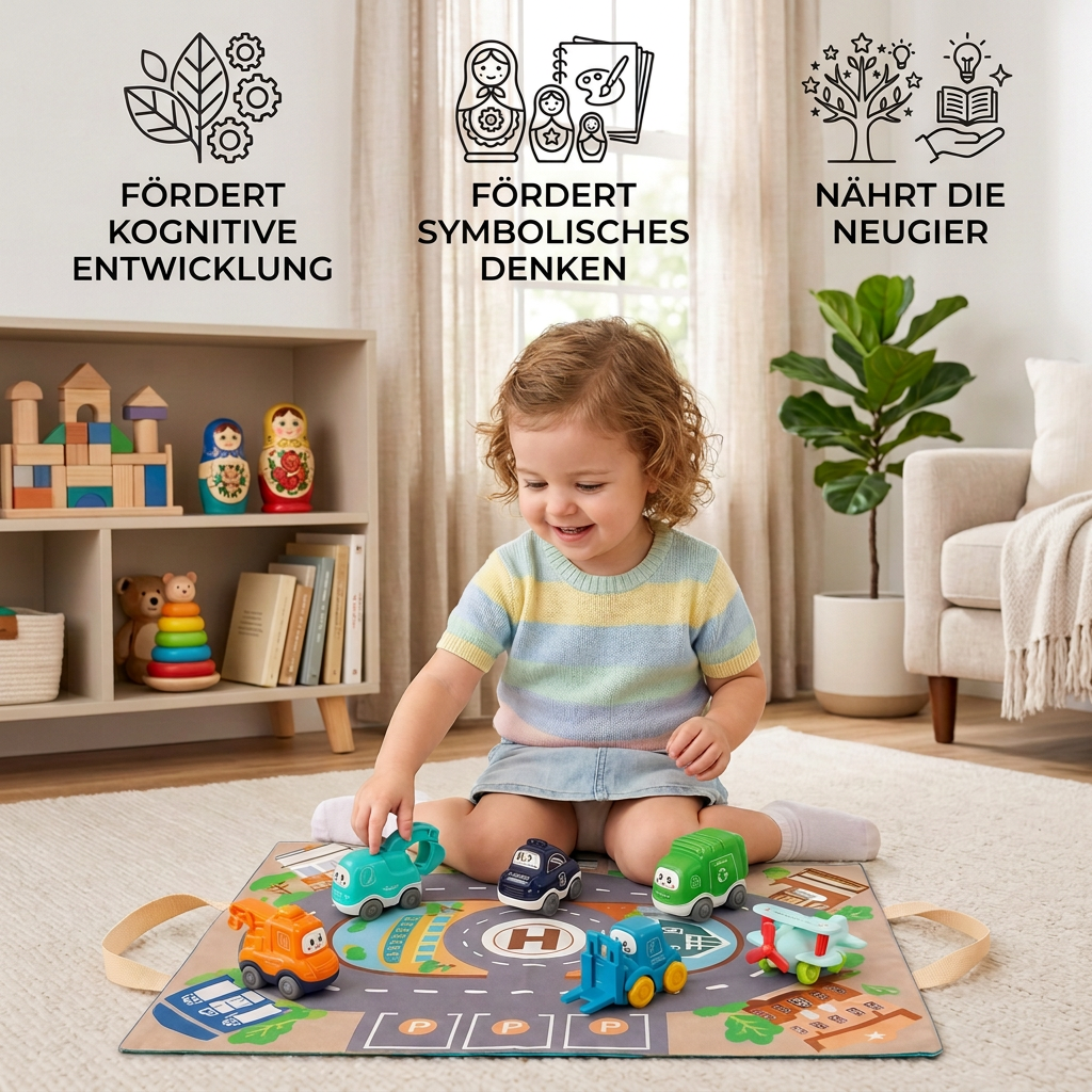 Spielzeug-LKW- & Auto-Set für Kleinkinder mit Spielmatten-Aufbewahrungstasche