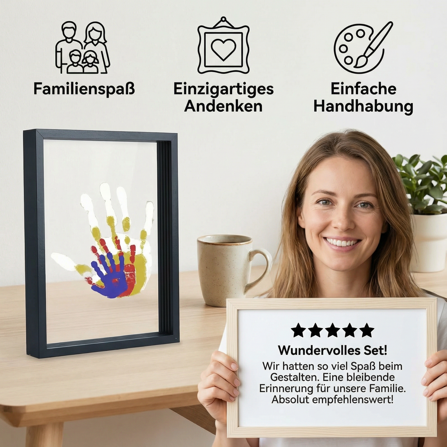 DIY Handabdruck Bilderrahmen aus Holz – Familien Erinnerungsset mit Farben