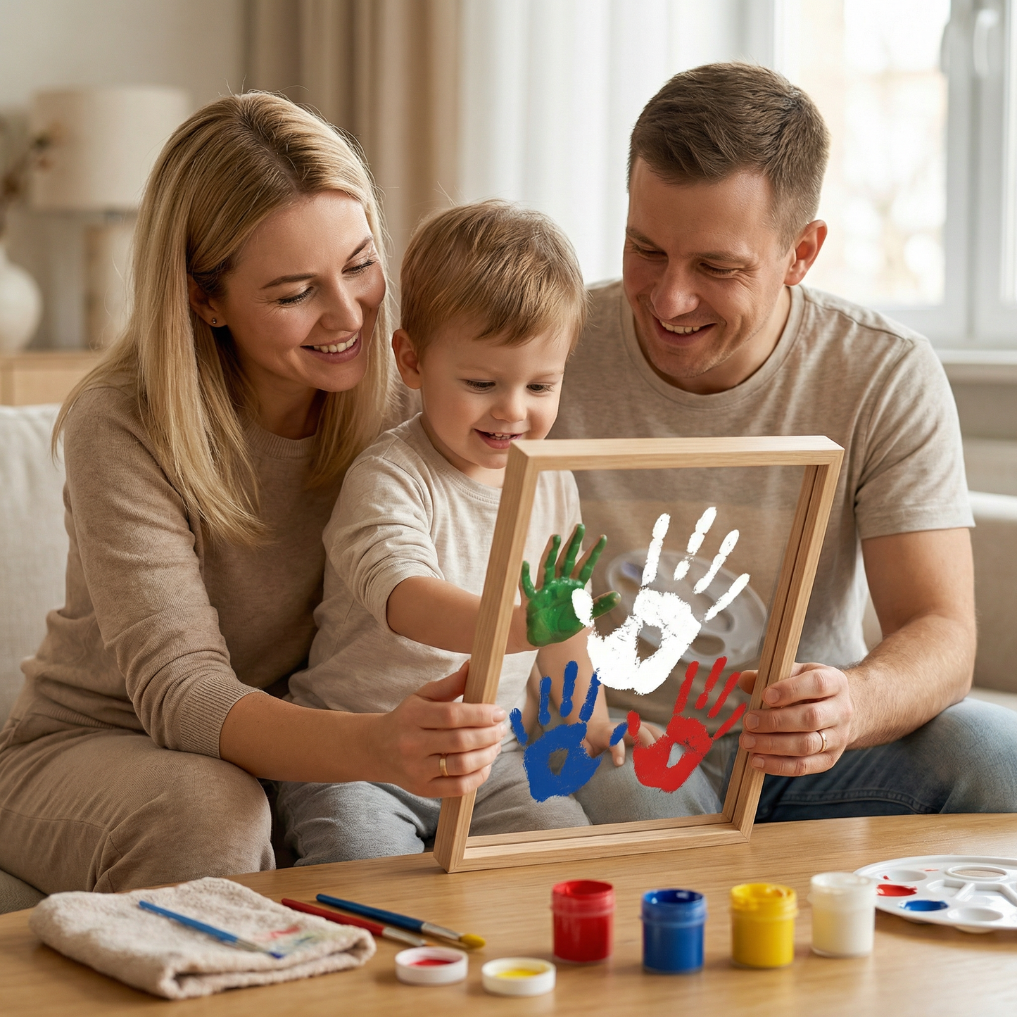 DIY Handabdruck Bilderrahmen aus Holz – Familien Erinnerungsset mit Farben