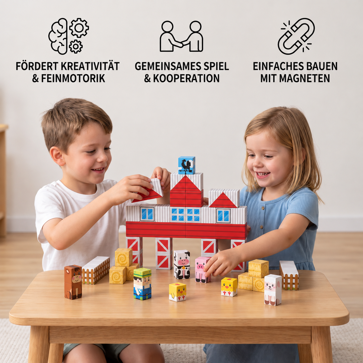 Magnetisches Bauernhof-Baustein-Reisespielset mit Tieren & Scheune