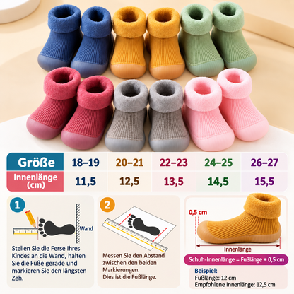 Warme Lauflern-Sockenschuhe für Babys mit weichen rutschfesten Sohlen
