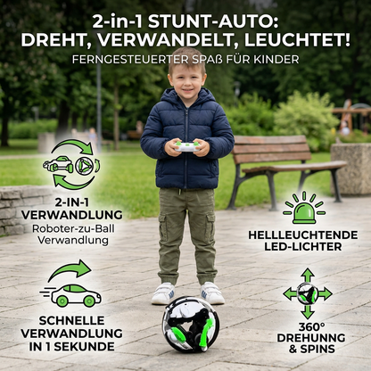 2-in-1 ferngesteuertes verwandelbares Stuntauto mit 360°-Drehung & LED-Lichtern
