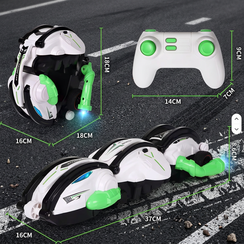 2-in-1 ferngesteuertes verwandelbares Stuntauto mit 360°-Drehung & LED-Lichtern