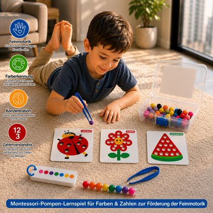 Montessori-Pompon-Lernspiel für Farben & Zahlen zur Förderung der Feinmotorik