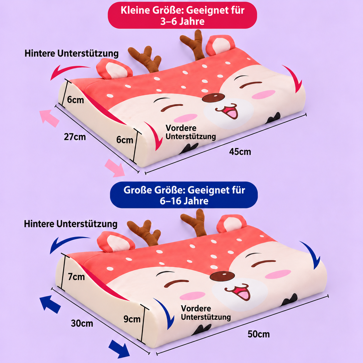Beruhigendes ergonomisches Kinderkissen mit Tiermotiv-Kissenbezug