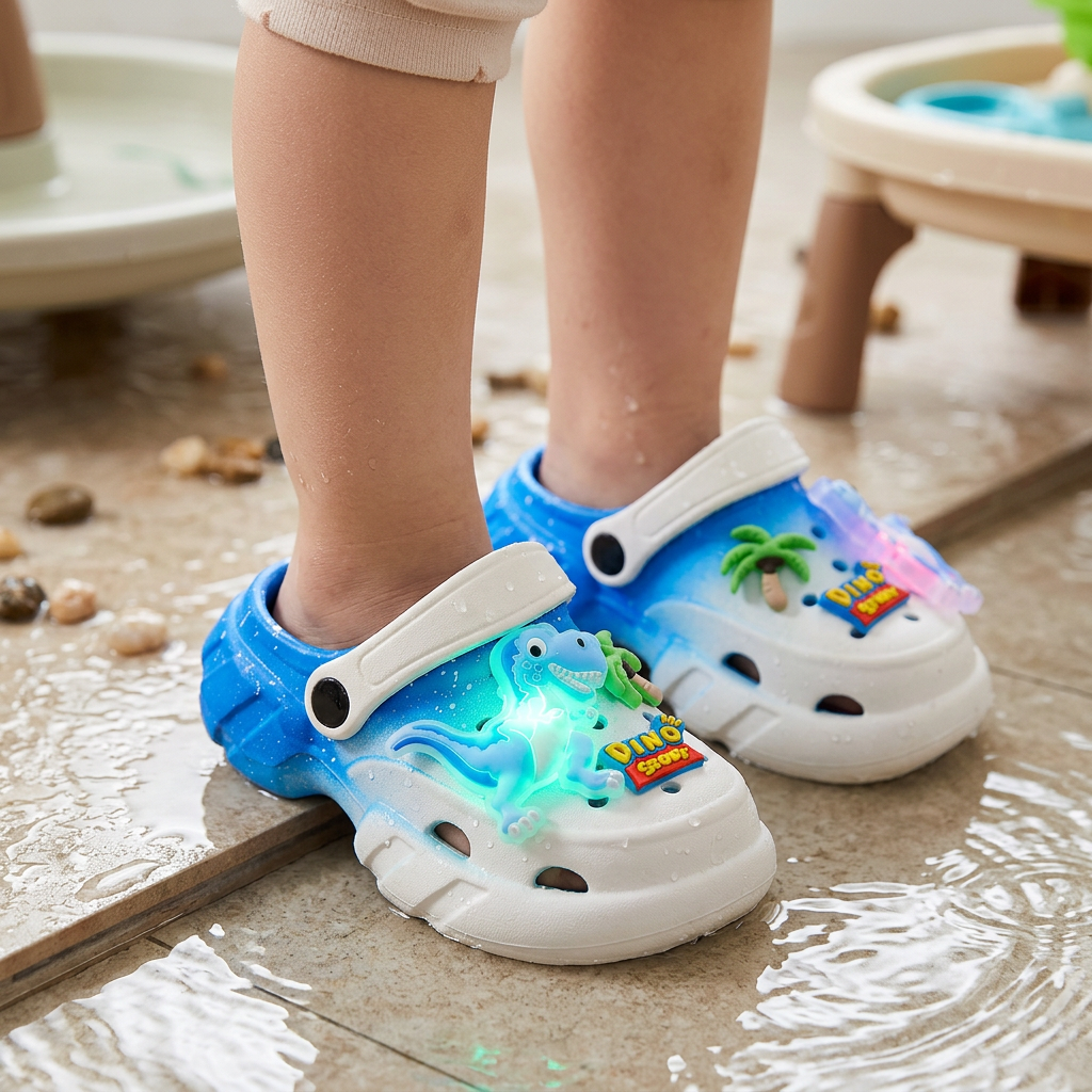 LED-Dinosaurier-Clogs für Kinder – Leuchtende, rutschfeste Sommer- und Strandschuhe für Garten und Strand