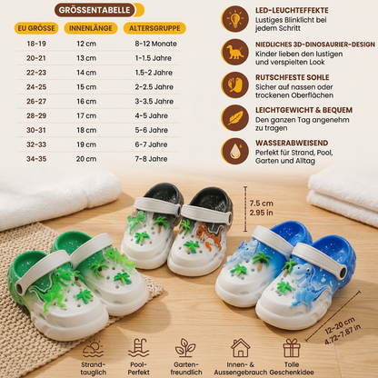 LED-Dinosaurier-Clogs für Kinder – Leuchtende, rutschfeste Sommer- und Strandschuhe für Garten und Strand