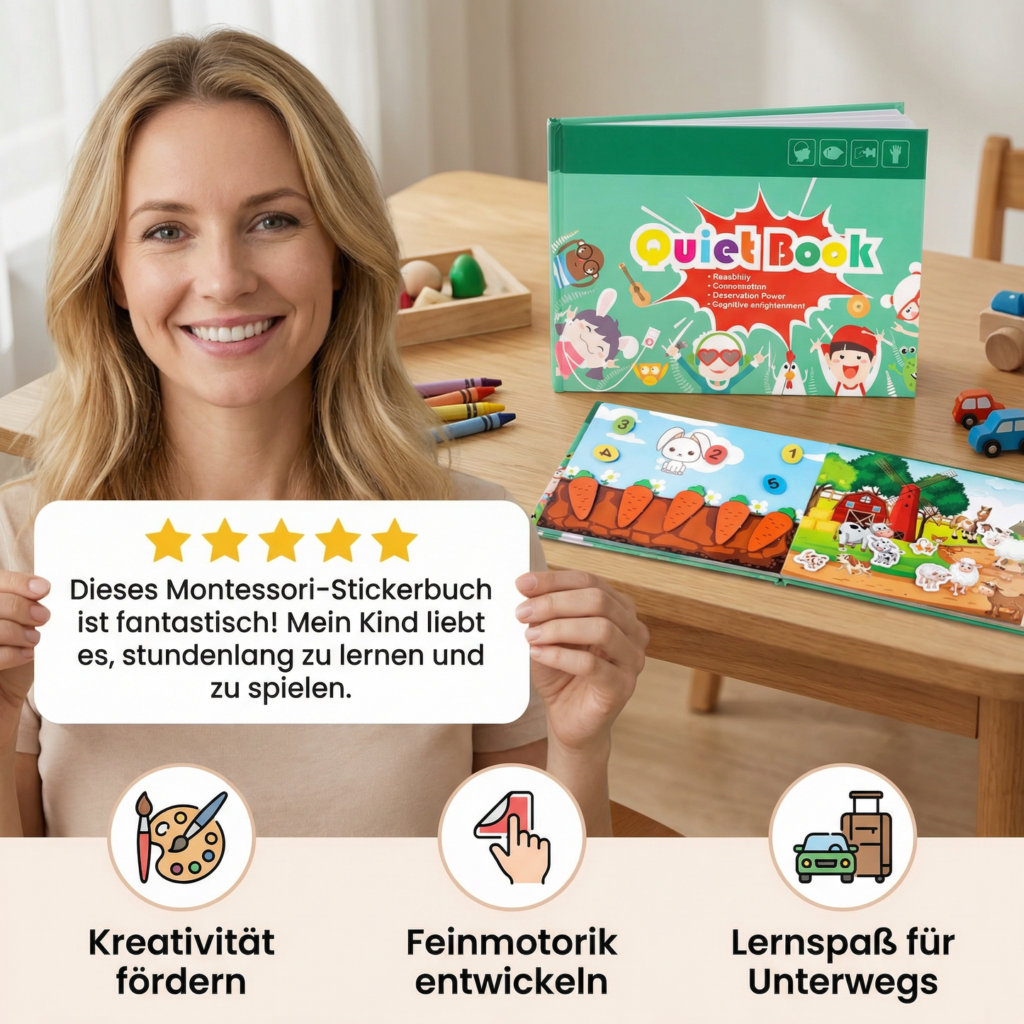 Montessori Sticker-Buch für Kinder – Wiederverwendbares Lern- & Beschäftigunsbuch