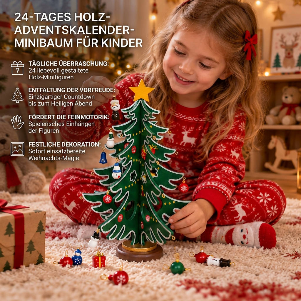 24-Tage-Adventskalender mit Mini-Weihnachtsbaumschmuck für Kinder
