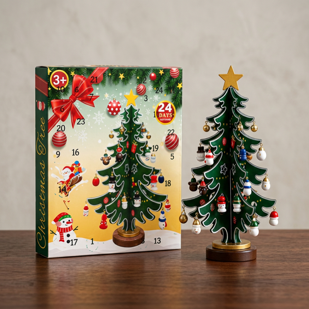 24-Tage-Adventskalender mit Mini-Weihnachtsbaumschmuck für Kinder