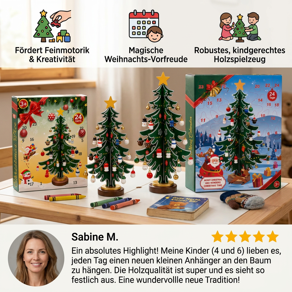 24-Tage-Adventskalender mit Mini-Weihnachtsbaumschmuck für Kinder