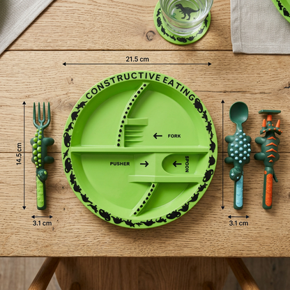 Geschirr und Besteckset im Dino-Design