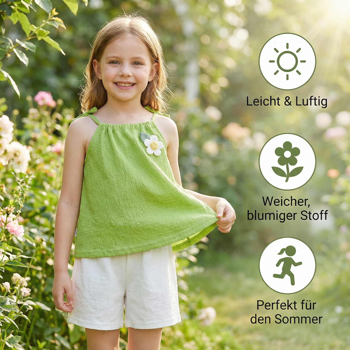 Sommerliches 2-teiliges Mädchen-Set im Koreanischen Stil – Blumen-Trägeroberteil mit Shorts