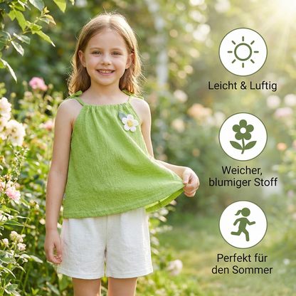 Sommerliches 2-teiliges Mädchen-Set im Koreanischen Stil – Blumen-Trägeroberteil mit Shorts