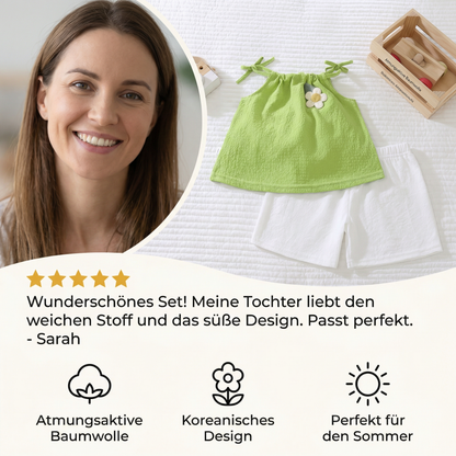 Sommerliches 2-teiliges Mädchen-Set im Koreanischen Stil – Blumen-Trägeroberteil mit Shorts