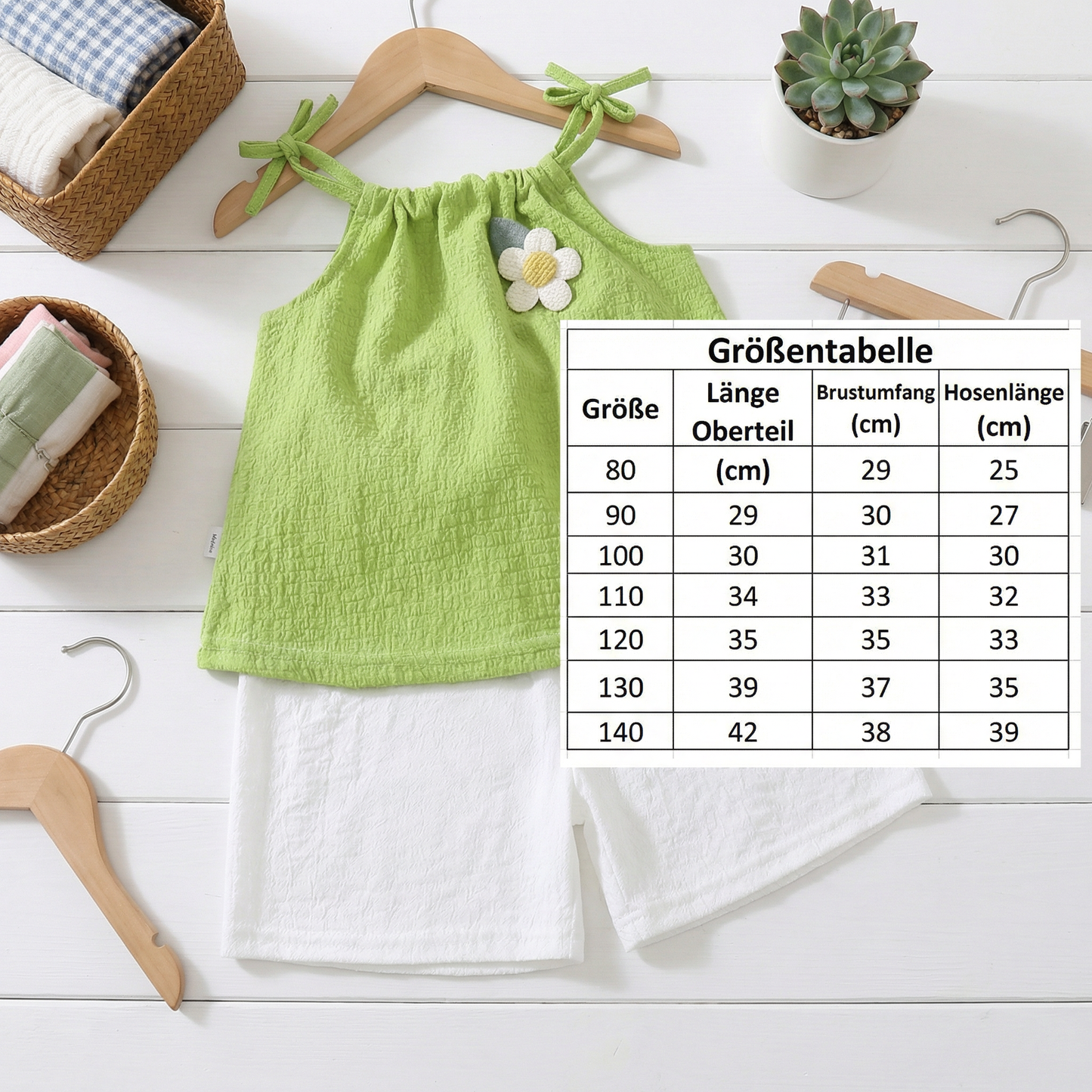 Sommerliches 2-teiliges Mädchen-Set im Koreanischen Stil – Blumen-Trägeroberteil mit Shorts