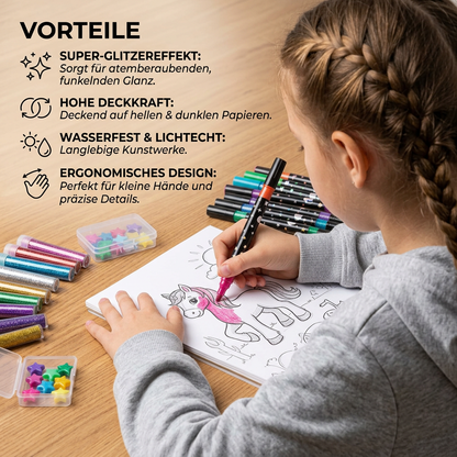 Glitzer-Acrylmarker-Set mit Doppelspitze