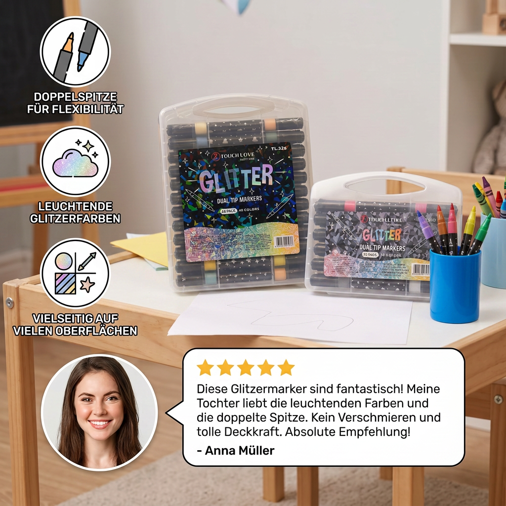 Glitzer-Acrylmarker-Set mit Doppelspitze