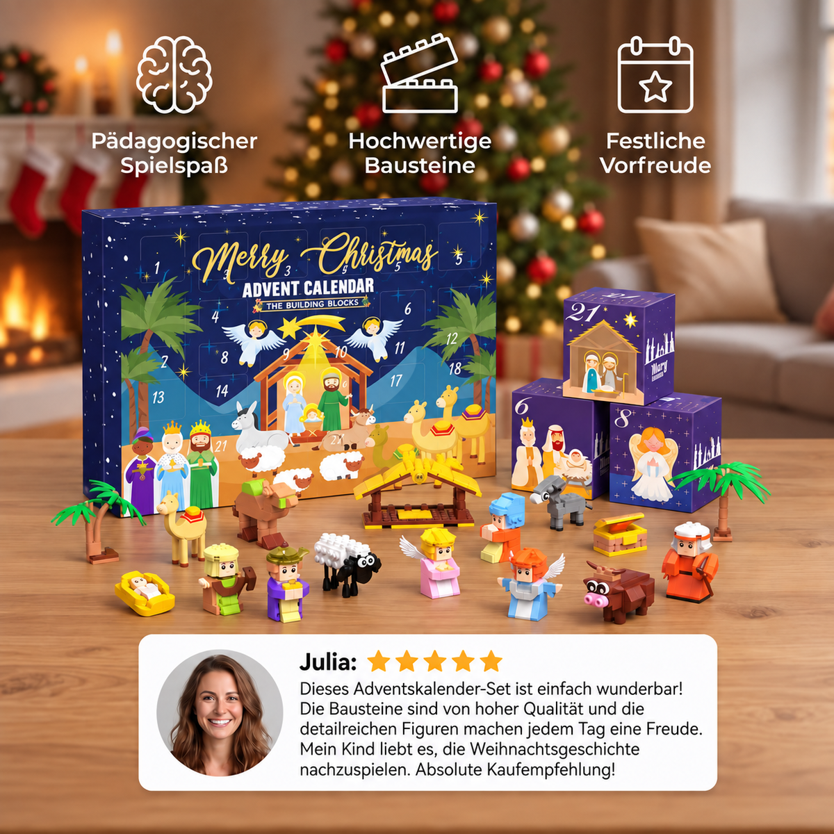 Weihnachtskrippen-Baustein-Adventskalender für Kinder