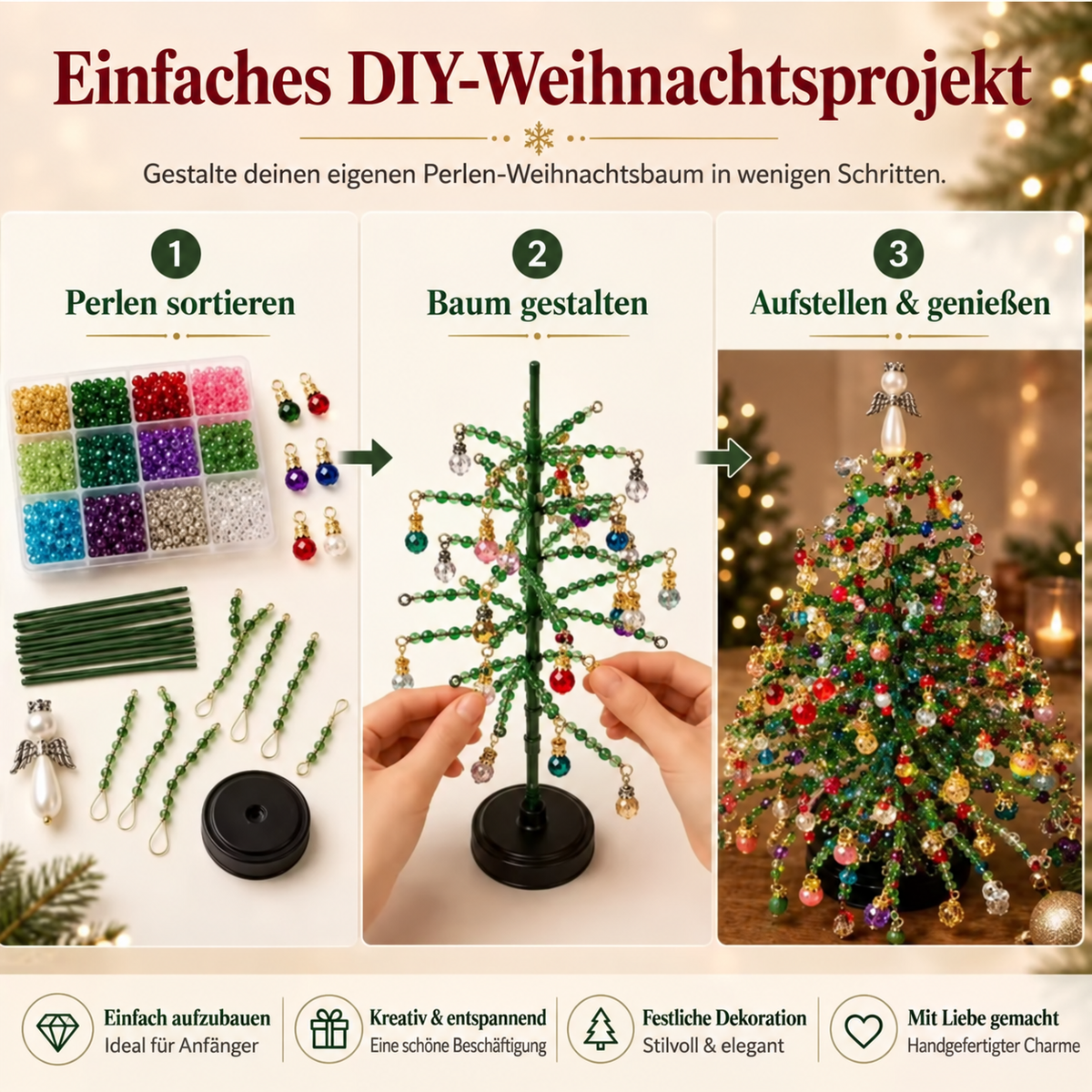 DIY-Bastelset für einen Weihnachtsbaum aus Kristallperlen