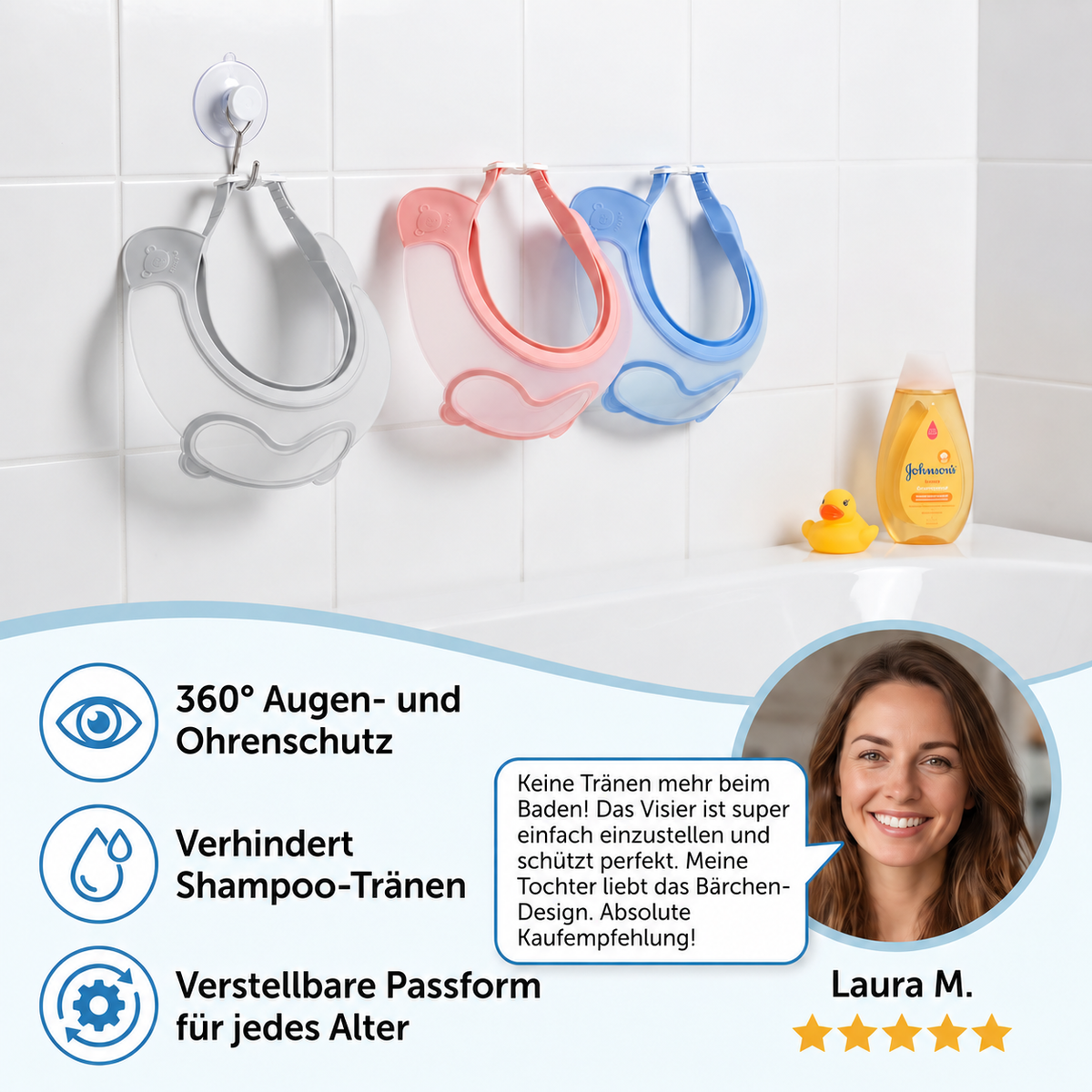 Verstellbarer Baby-Wasser- & Shampoo-Schutzschirm mit 360° Augen- & Ohrenschutz