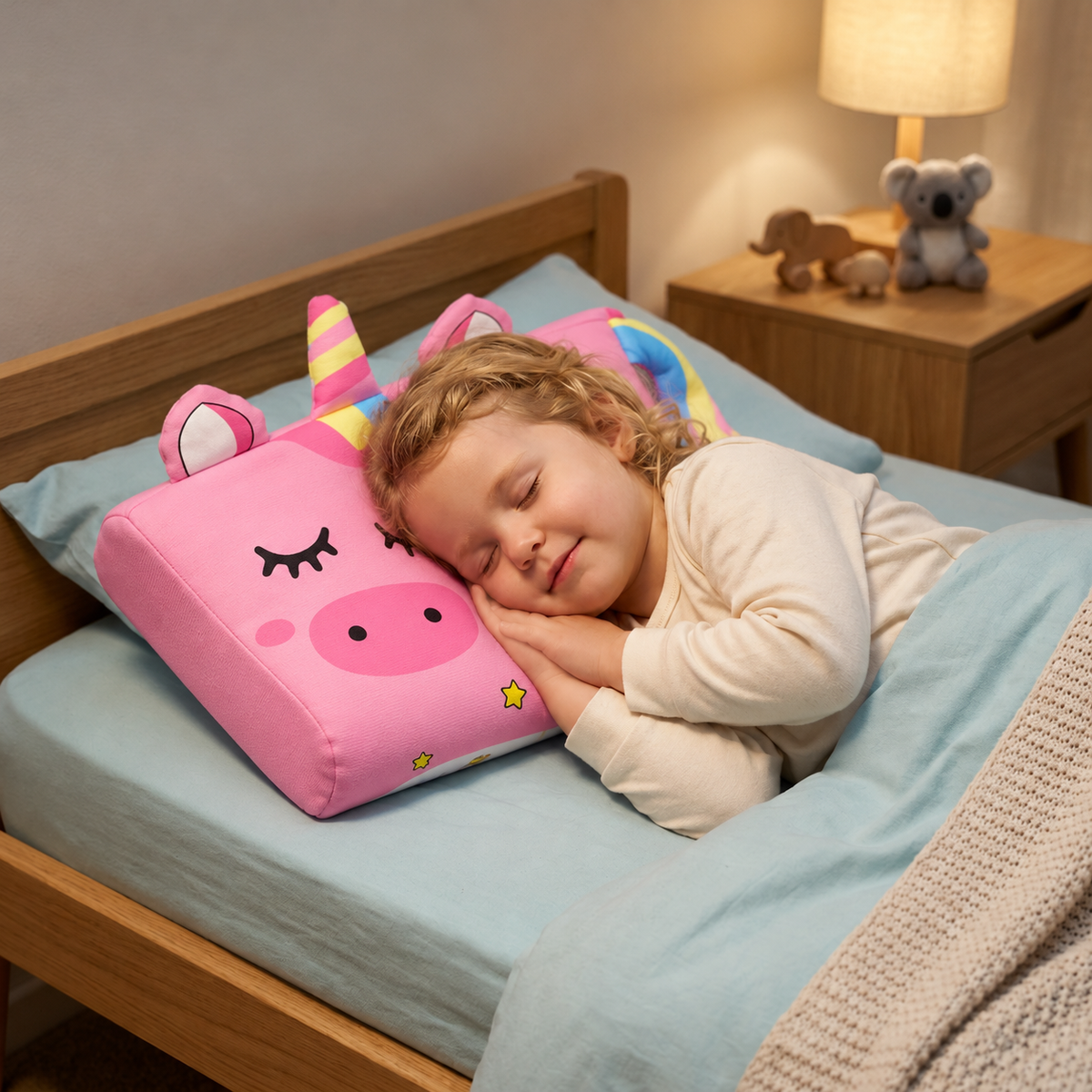 Beruhigendes ergonomisches Kinderkissen mit Tiermotiv-Kissenbezug