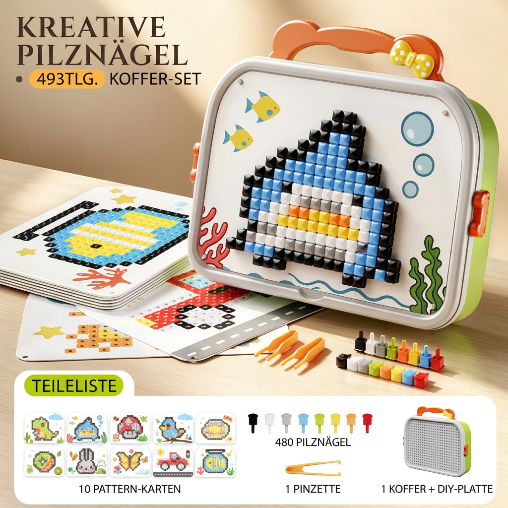 Montessori-Mosaik-Puzzle-Set für Kinder mit Pilzen und Steckstiften