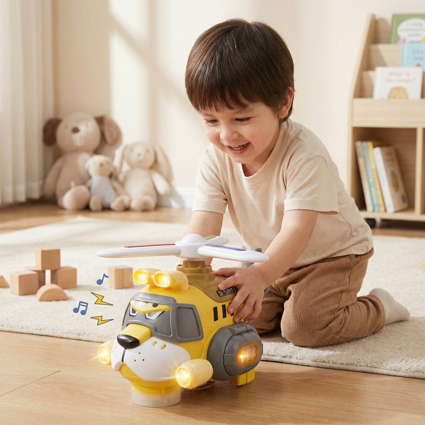 Lustiges Tiger-Flugzeug für Kinder – Spielzeug mit 360° Drehfunktion, Licht & Sound