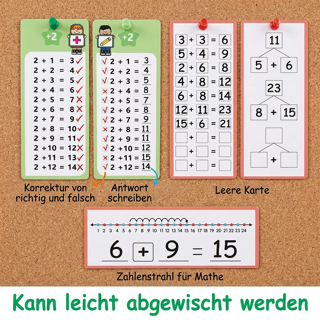 Wiederverwendbare Mathe-Lernkarten für Kinder