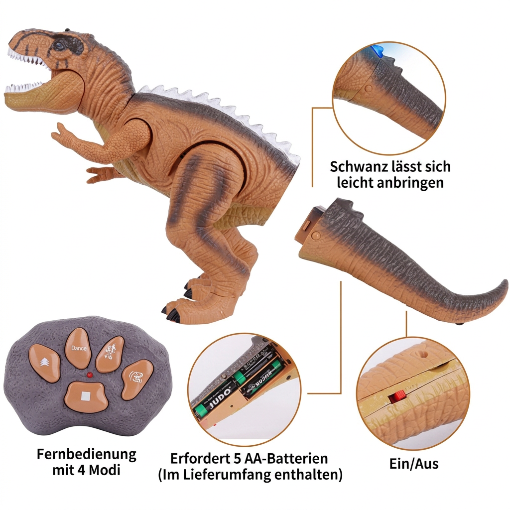 Ferngesteuerter laufender T-Rex – RC-Dinosaurier mit Sprühnebel, Licht & Sound