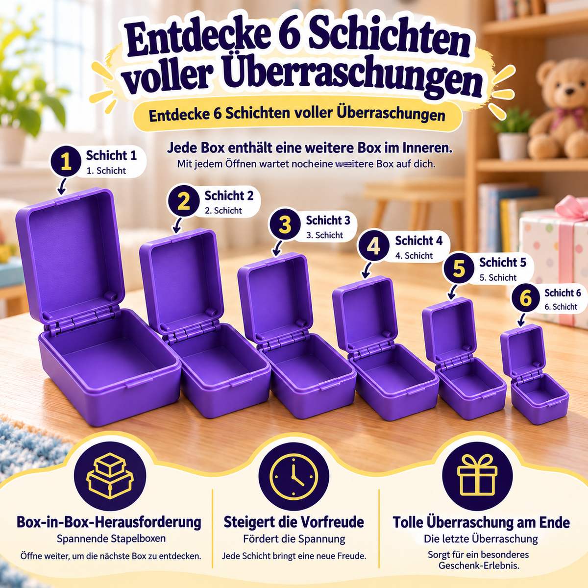 Lustige Überraschungs-Geschenkbox mit mehreren Schachteln