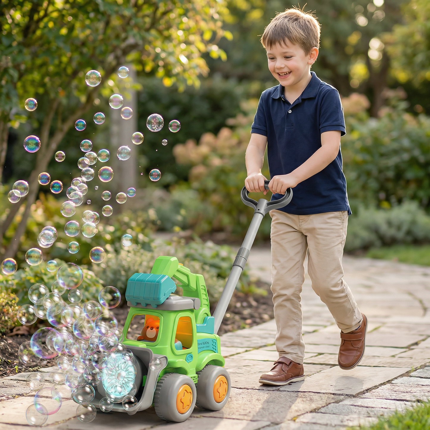 Leuchtender Seifenblasenwagen – Schiebe-Spielzeug für Kinder