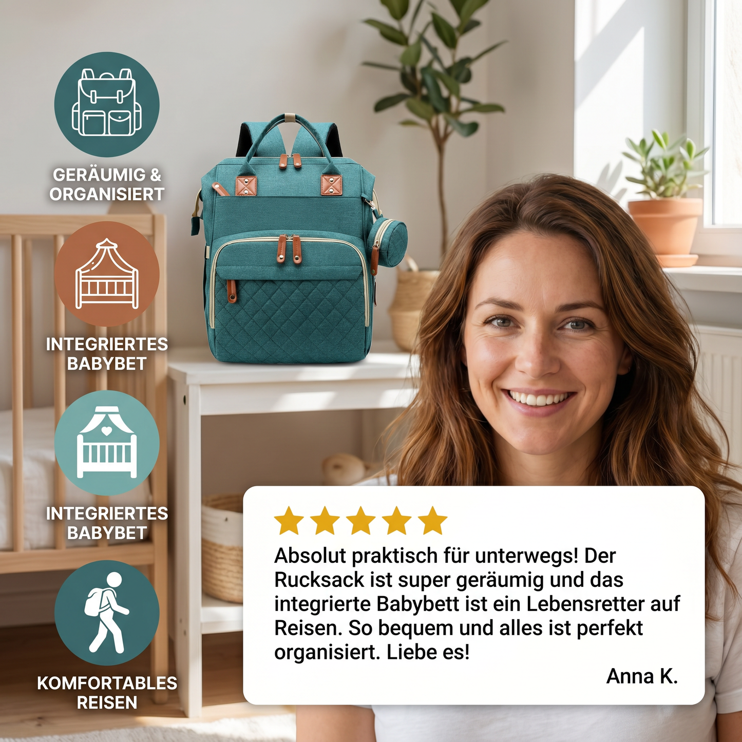 3-in-1 Reise Wickelrucksack mit faltbarem Babybett - Perfekt für Unterwegs!