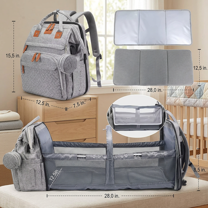 3-in-1 Reise Wickelrucksack mit faltbarem Babybett - Perfekt für Unterwegs!
