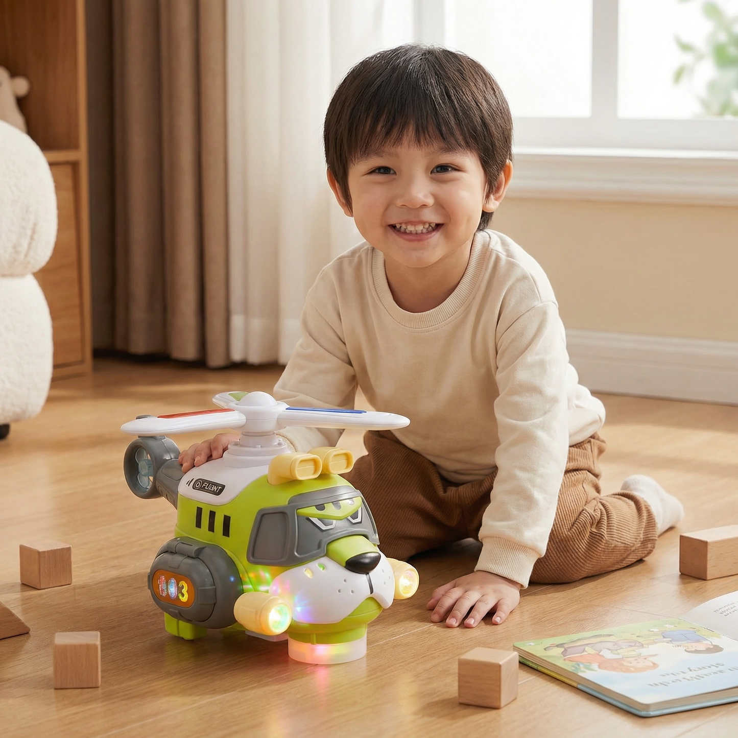 Lustiges Tiger-Flugzeug für Kinder – Spielzeug mit 360° Drehfunktion, Licht & Sound