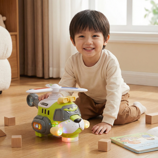 Lustiges Tiger-Flugzeug für Kinder – Spielzeug mit 360° Drehfunktion, Licht & Sound
