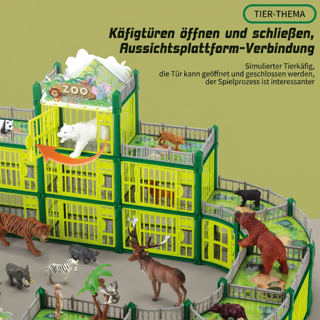 Modulares Zoo-Spielset zum Selbstbauen mit Tierfiguren & interaktiven Gehegen