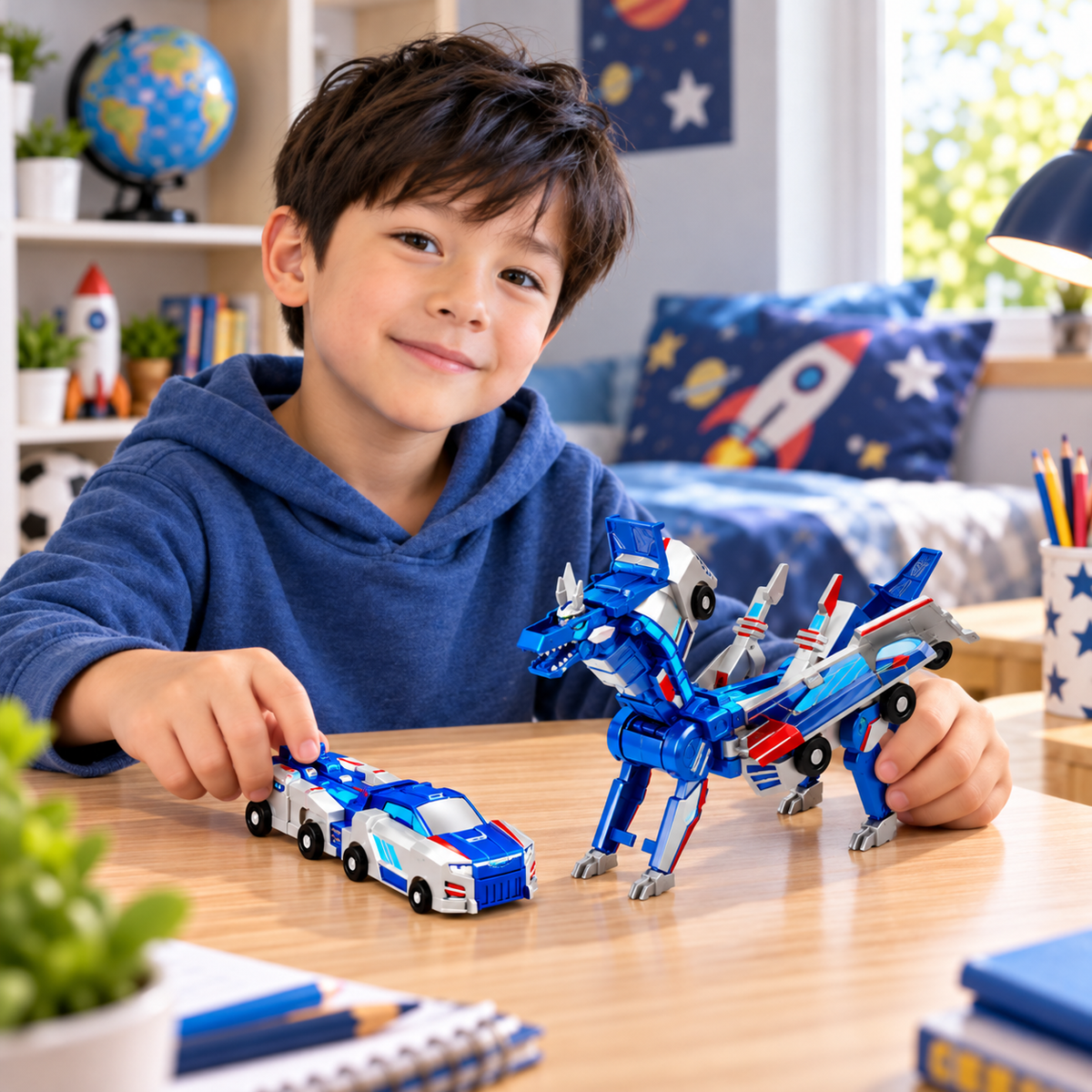 2-in-1 Magnetisches Verwandlungsauto & Dinosaurier-Spielzeug mit automatischer Kollisionsfunktion
