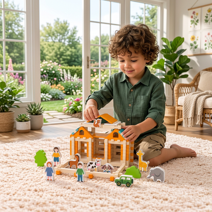 Montessori Holz-Baustein Set – Natürliches Stapel- und Konstruktionsspielzeug