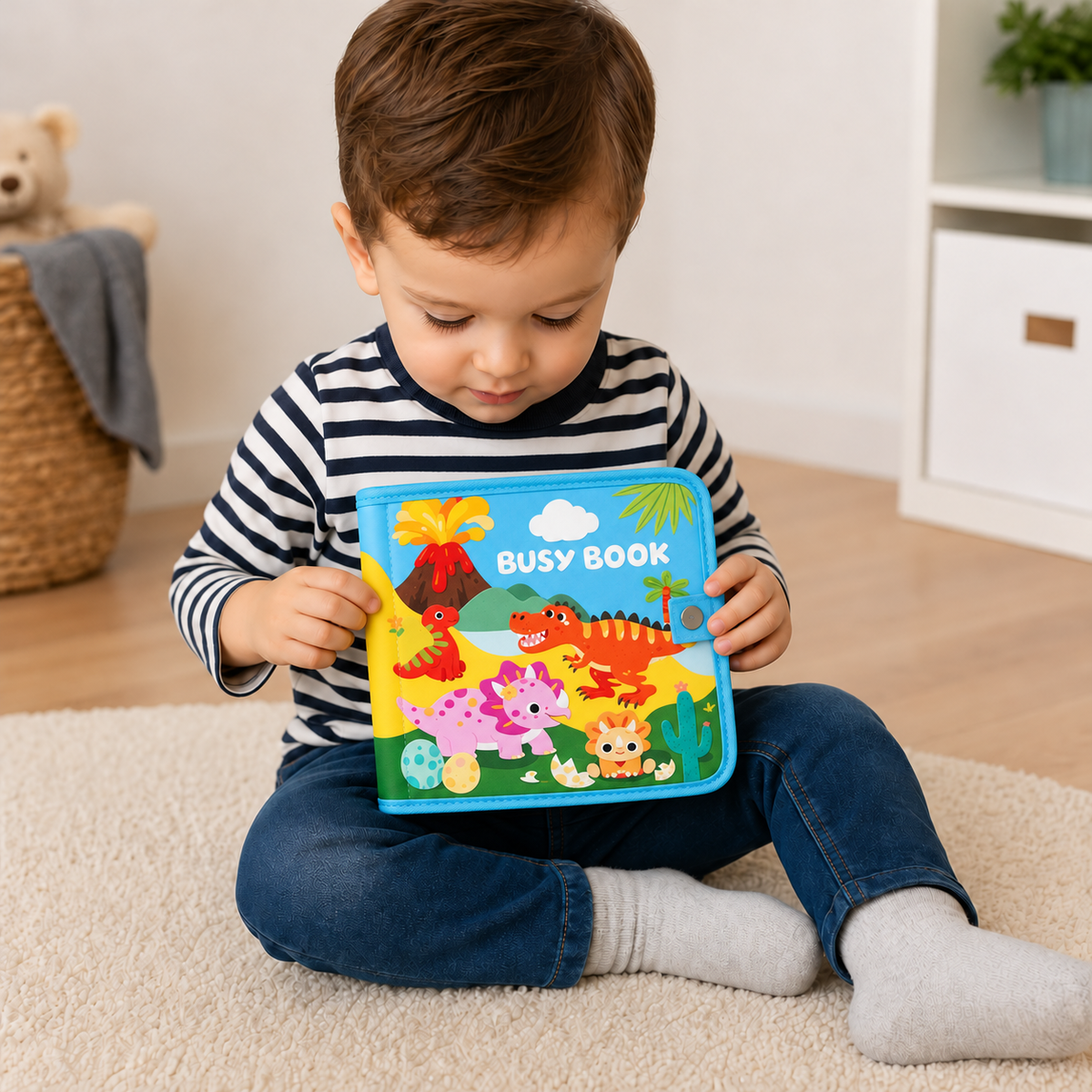 8-in-1 Montessori-Dinosaurier-Busy-Board-Aktivitätsbuch für Kleinkinder