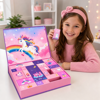 24-Tage-Einhorn-Adventskalender mit Haaraccessoires, Stickern & Überraschungsgeschenken