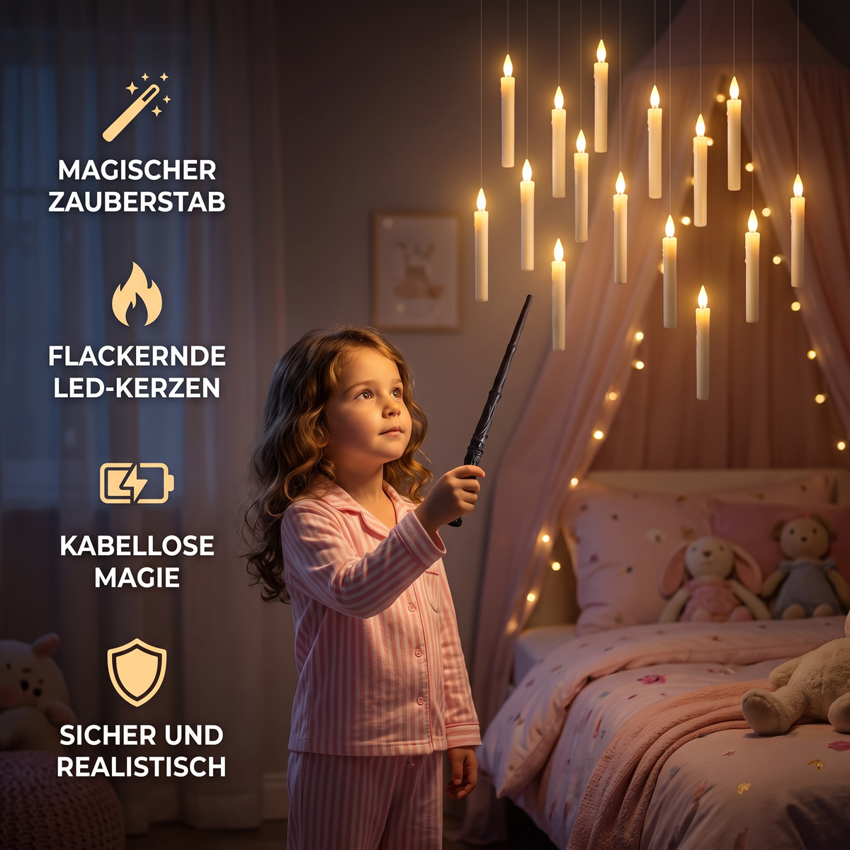 Schwebende LED-Kerzen mit Zauberstab-Steuerung & Aufhängehaken