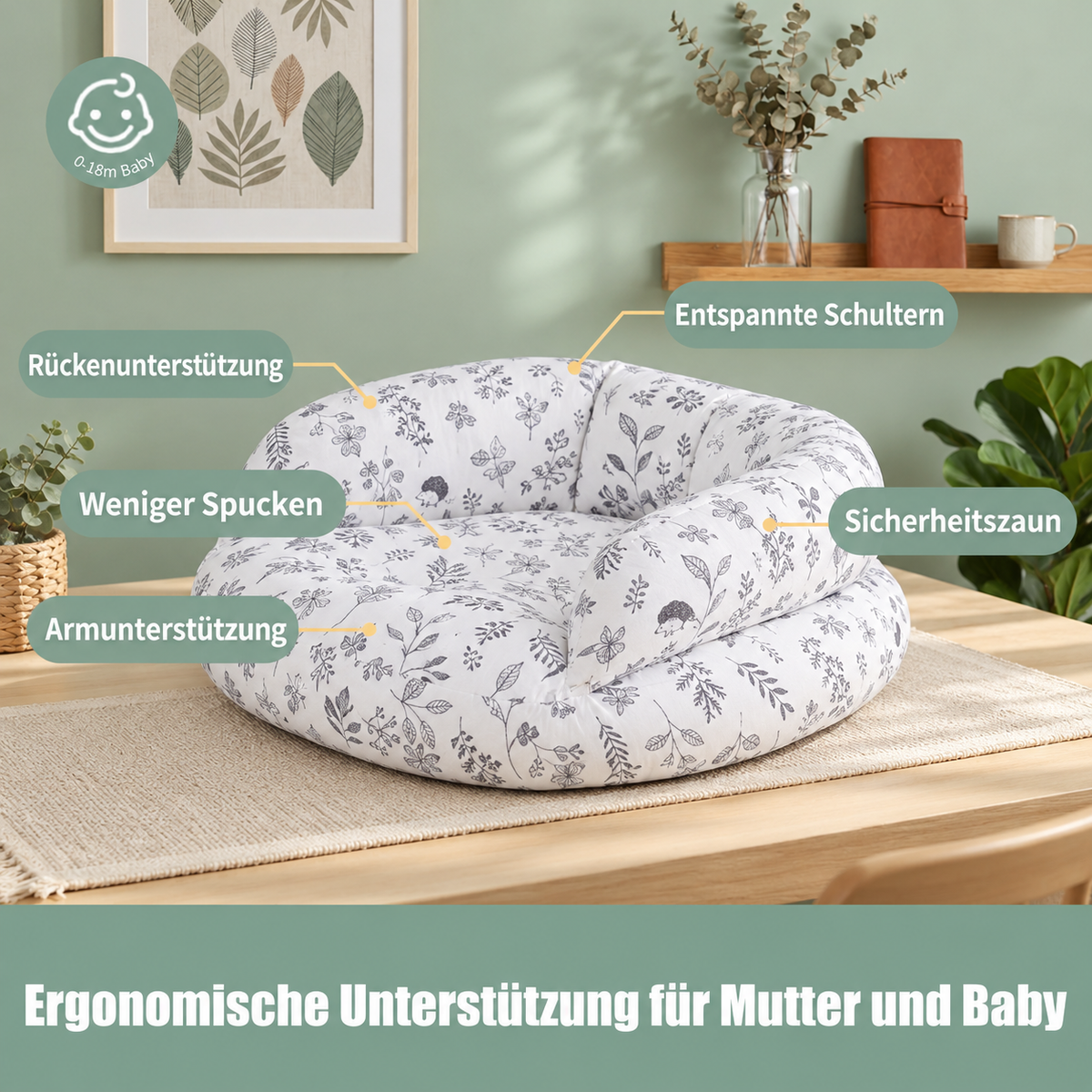 Multifunktionales Stillkissen zum Stillen & Fläschchenfüttern mit abnehmbarem Bezug